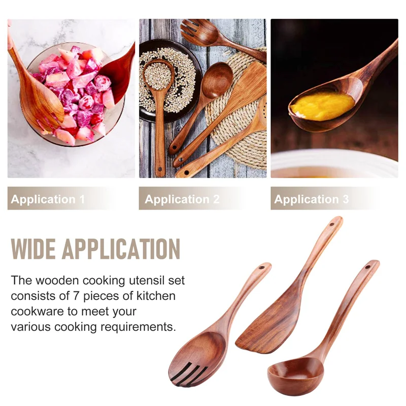 

AC88-7 PCS Teak Wooden Kitchen Cooking Utensils, Non-Stick Spoons And Spatula Cookware For Home And Kitchen