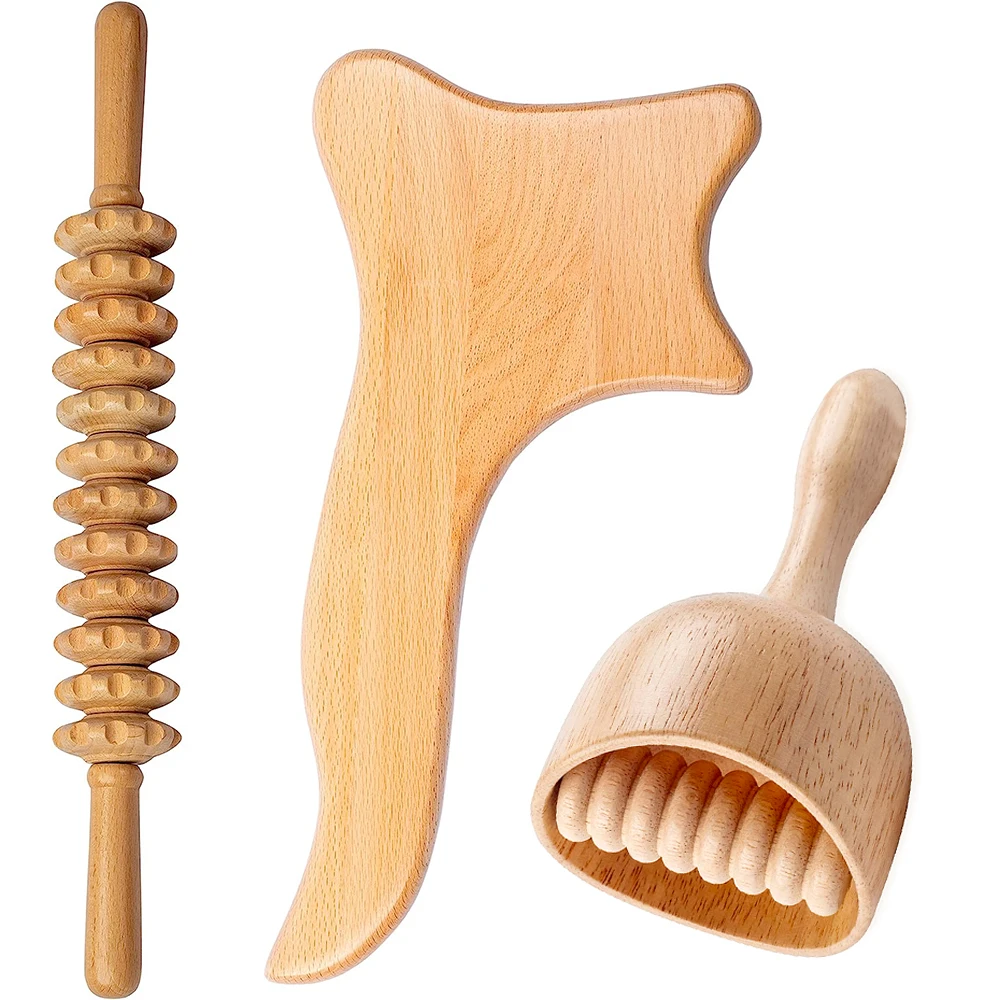 

Wood Therapy Massage Tools Wooden Roller Stick Lymphatic Drainage Anti Cellulite Wood Gua Sha Cup Massager - Body Muscle Relief