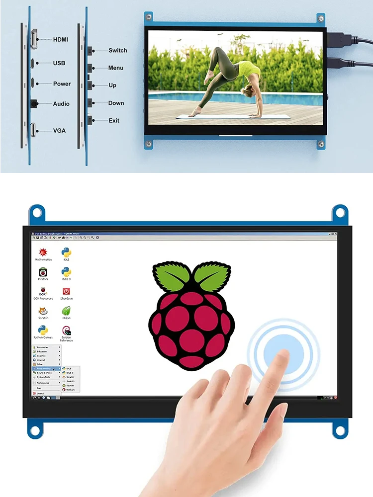 Treiberfreier tragbarer Raspberry Pi-Monitor, 1024×600 HD-Display, 7-Zoll-TFT-Touchscreen, Mini-HDMI-LCD-Monitor, zweiter Touchscreen für Gaming und DIY-Projekte