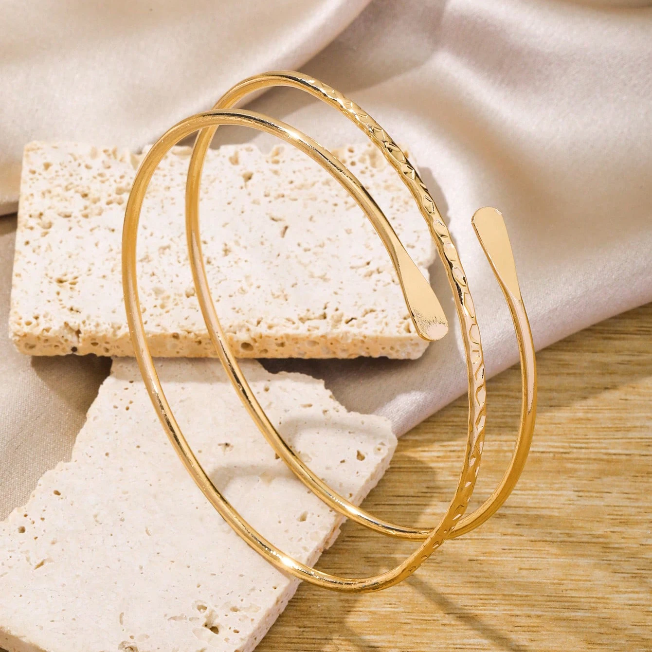 FTCY 6 Pieces Upper Arm Bracelet for Women Silver Gold Color Bracelet Bangle Set Adjustable Armband