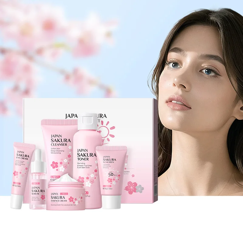 New 6pcs/Set LAIKOU Sakura Skin Care Sets Face Cream Serum Toner Facial Cleanser Sunscreen Eye Cream Face Skin Care Products