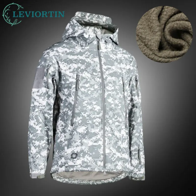 Men Shark Skin Soft Shell Tactical Jackets Windproof Waterproof Fleece Lined Thick Warm Combat Jackets Male Hooded Bomber Coats