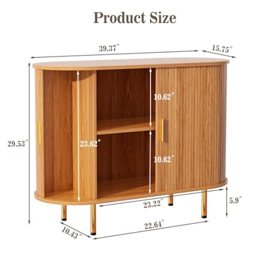 Mid Century Modern Fluted Sideboard Buffet Cabinet with Sliding Door, Adjustable Shelf Ample Storage Versatile Coffee Bar Cabin
