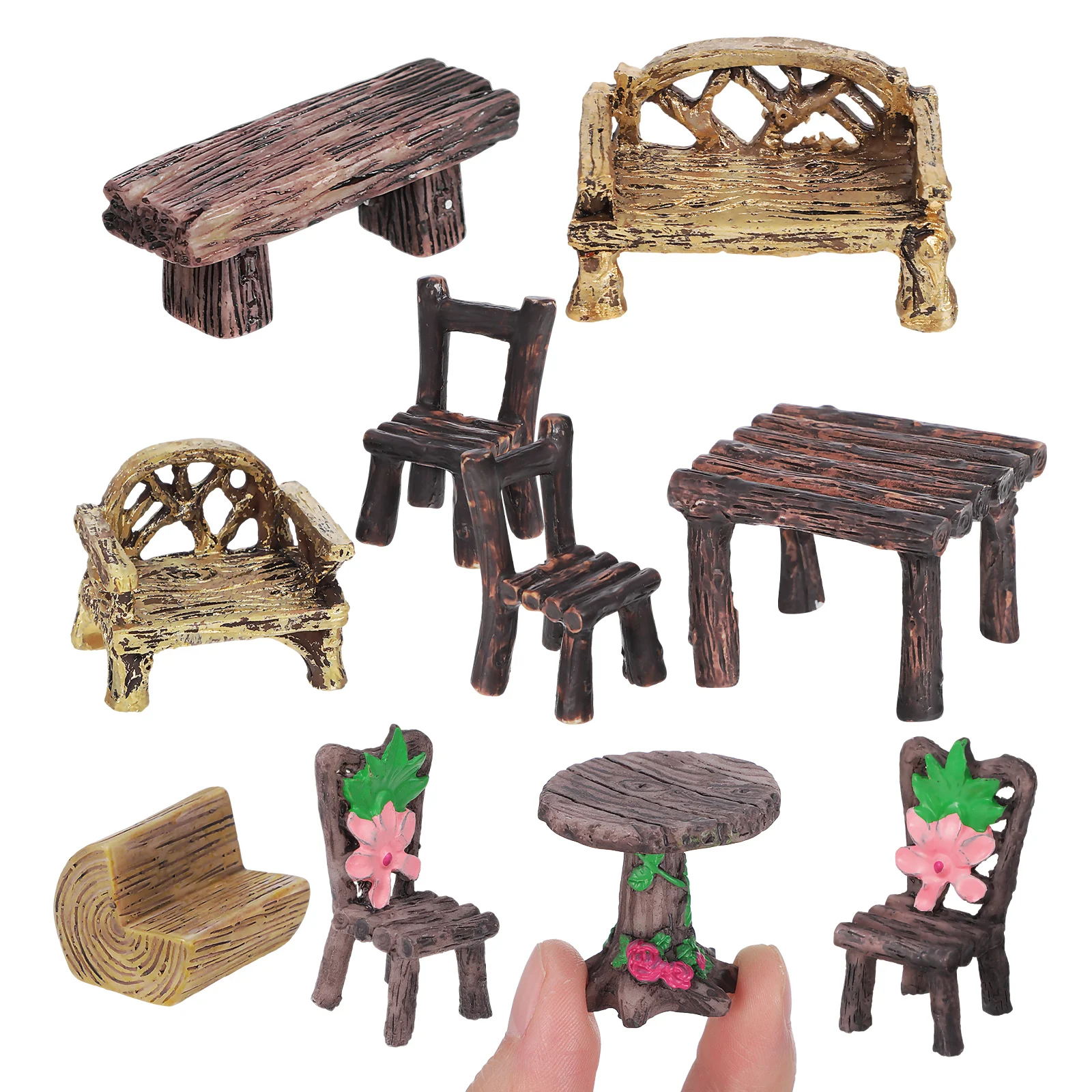 

10Pcs Miniature Garden Furniture Ornaments Mini Tables And Chairs Miniature Figurines Decoration Resin Micro Landscape Ornaments
