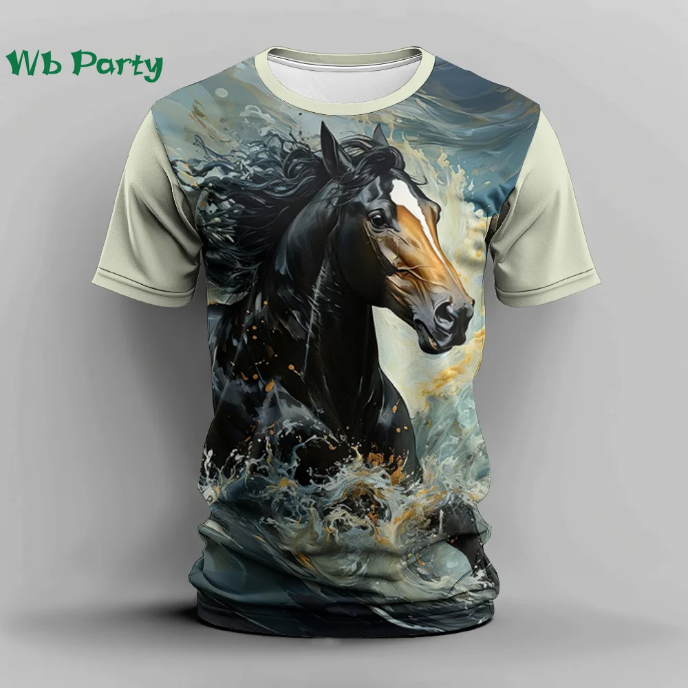 Horse Print Men's Clothing Casual O-Neck Short Sleeve Tee Oversized T-Shirt Animal Mens Clothing Fashion 3D Print T Shirt Men
