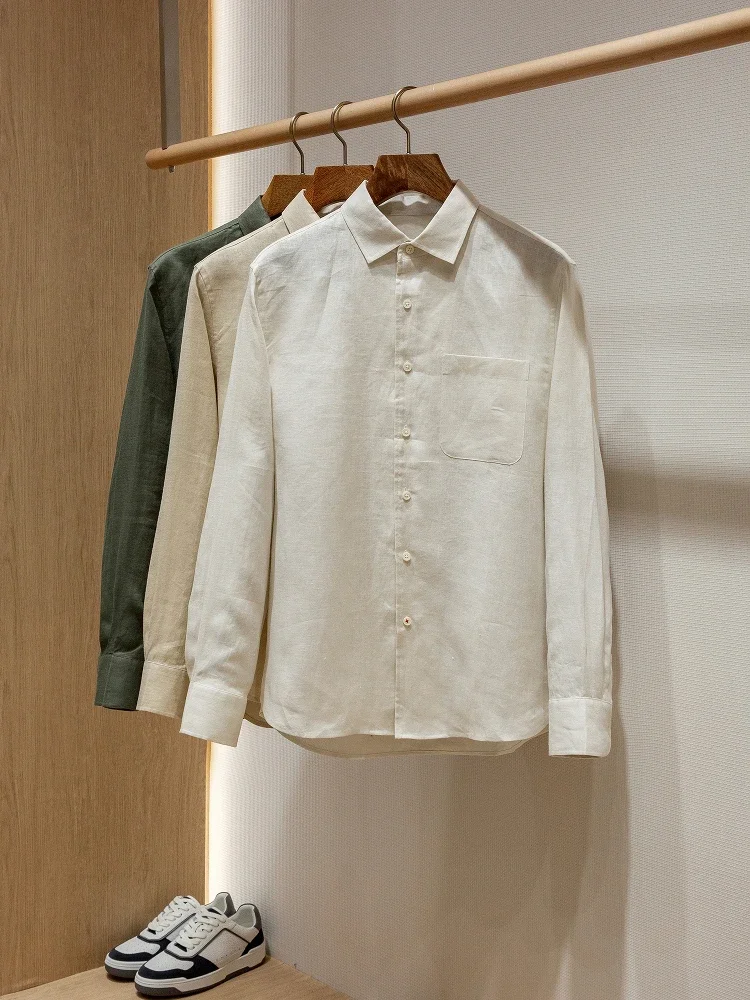 

High-end comfortable breathable rain and dew linen old money style men's casual long-sleeved shirt