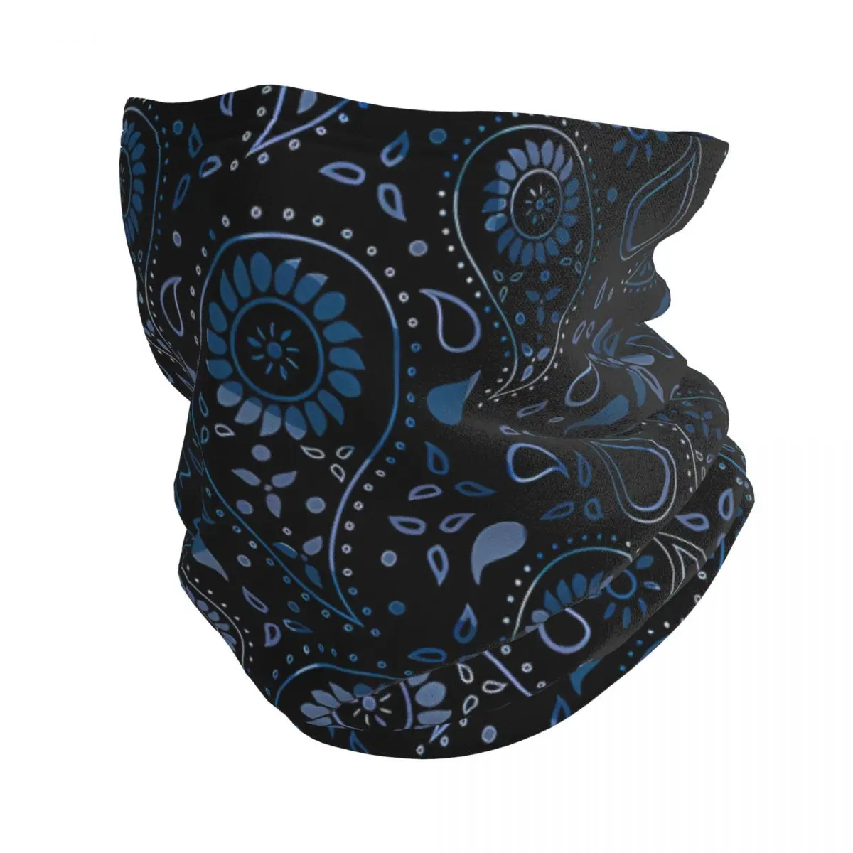 Shades Of Blue On Black Bandana Neck Gaiter Bohemian Paisley Windproof Face Mask Scarf Cover Women Men Headwear