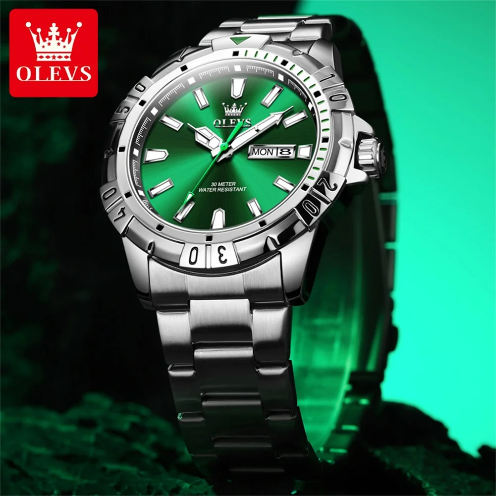 OLEVS Fashion Original Big Dial Man Business Wristwatch Waterproof Luminous Calendar Stainless Steel Luxury Quartz Man Watches