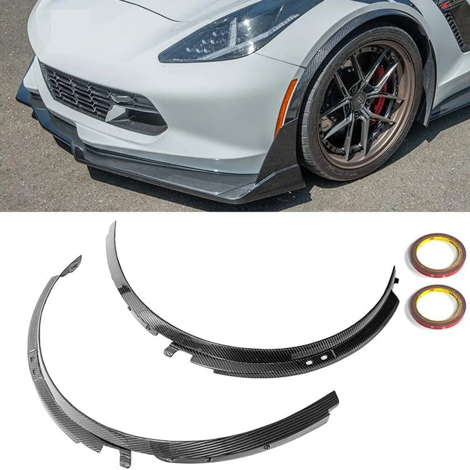 2Pcs Car Front Wheel Eyebrow For Chevrolet Corvette C7 2014-2019 All Model Glossy Black Carbon Fiber Look Fender Accessories