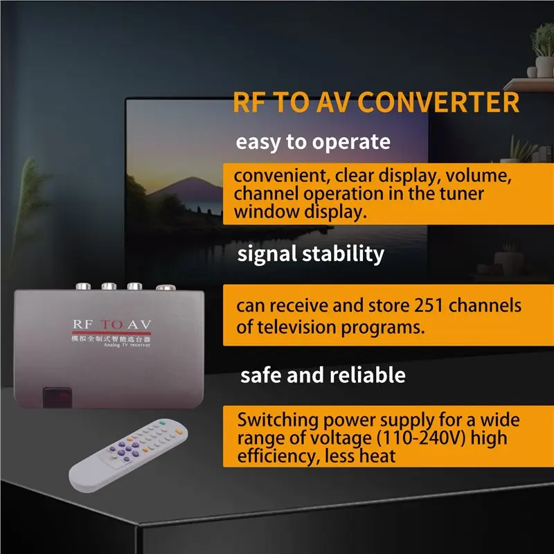 RF To AV Converter,Channel Selector,Booster,Cable TV To Projection TV,Video Port Supports Full System AC110-240V