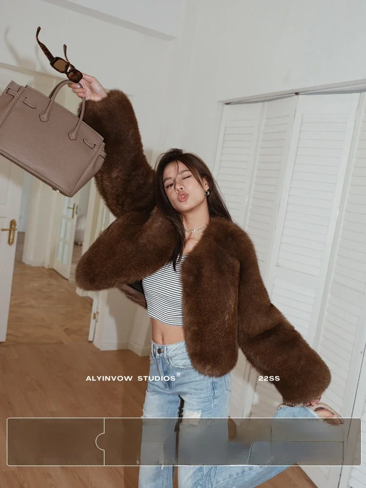 Romantic Nordic Fox Fur Whole Leather Young Women 'S Fur Coat