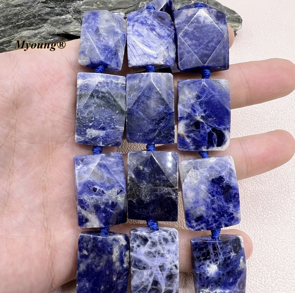 Faceted Rectangle Shape Natural Blue Sodalite Quartz Slice Pendant Beads For DIY Jewelry Making MY230586