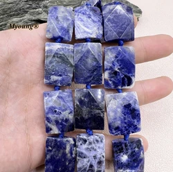 Faceted Rectangle Shape Natural Blue Sodalite Quartz Slice Pendant Beads For DIY Jewelry Making MY230586