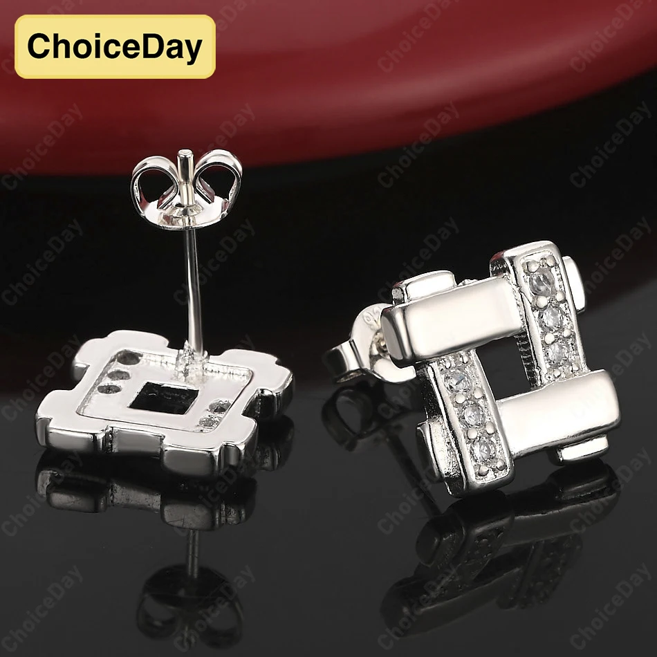 

ChoiceDay 925 Sterling Silver Mini Delicate Square Zirconia Earrings Women Accessories Party Wedding Jewelry Fashion