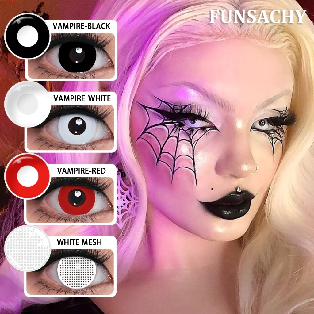 FUNSACHY Cosplay Vampir Rote Kontaktlinsen Anime Cosplay Halloween Linsen Kosmetik Bunte Multicontacts Weiß Schwarz Softlens