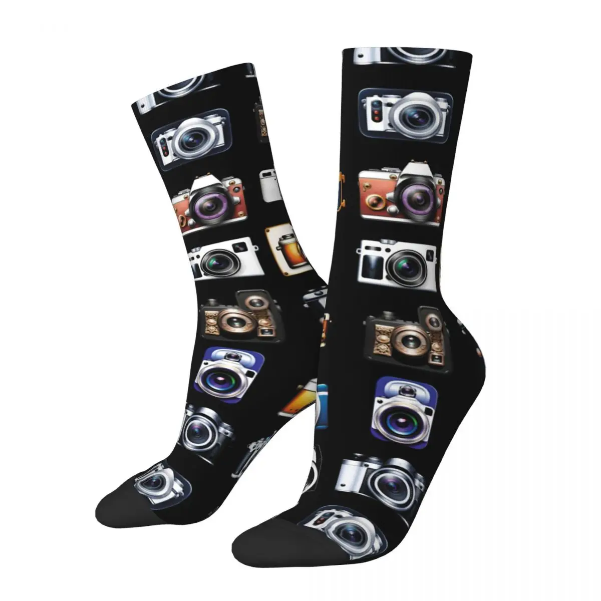 Happy Funny Men's compression Socks Click Shot Camera Selfie Vintage Harajuku Old Style Camera Hip Hop Crew Crazy Sock Gift