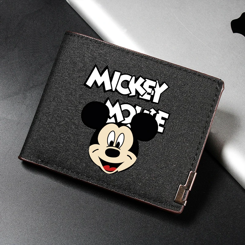 Disney Mickey Pattern Women Men Small Foldable Wallet Short Zipper Buckle Coin Pocket Tri-fold Card Holder Case Purse Bag