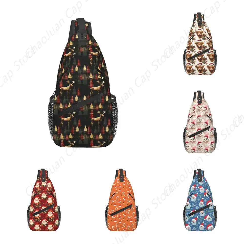 

Unisex Sling Backpack Christmas Crossbody Shoulder Bags for Men Women Chest Bag Vintage Christmas Tree Elk