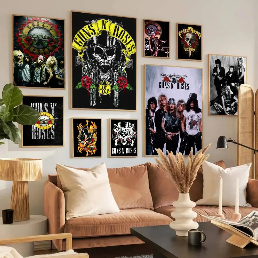 Band G-Guns N Roses Klassische Vintage Poster Decoracion Malerei Wandkunst Weißes Kraftpapier Kawaii Raumdekoration