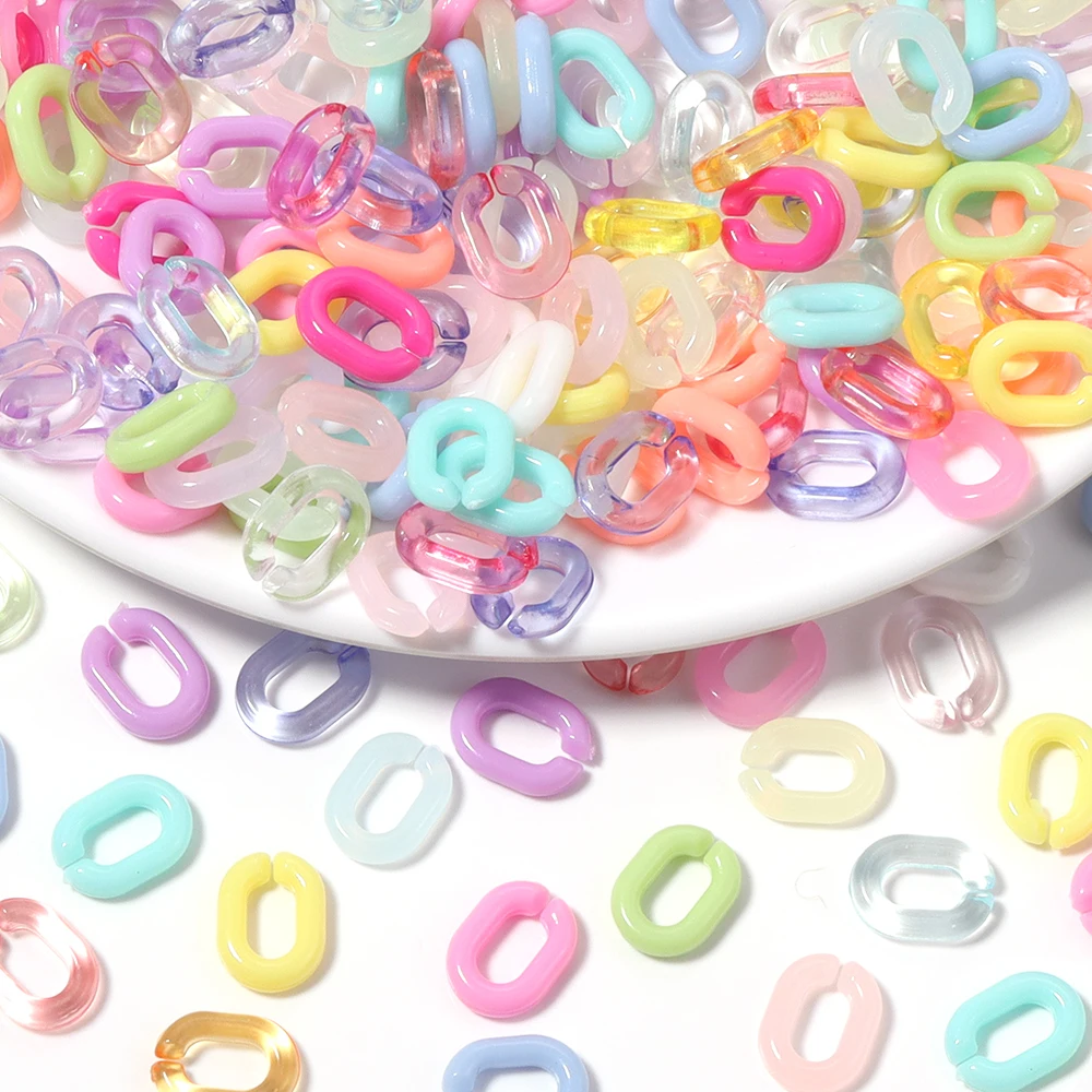 200pcs 7.5x10mm Colorful Acrylic U-shaped Link Chain Clasp Open Buckle Beads Connector for DIY Necklace Clothing Bag Chains