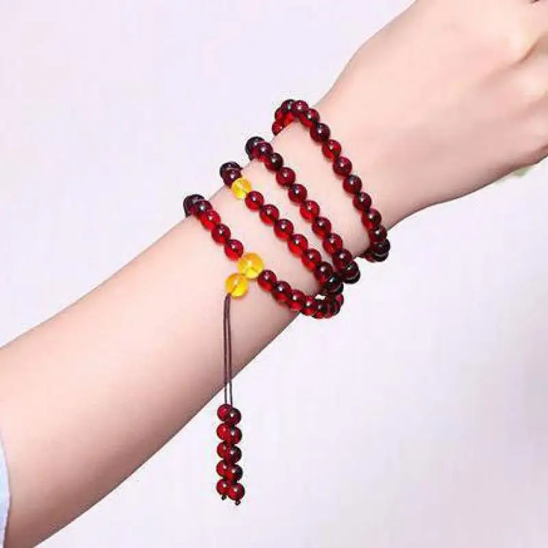 Natural Blood Amber Bracelet Rudraksha Mala Beads Necklace With 108 Prayer Bead Natural Baltic Red Amber Bracelets Men Women
