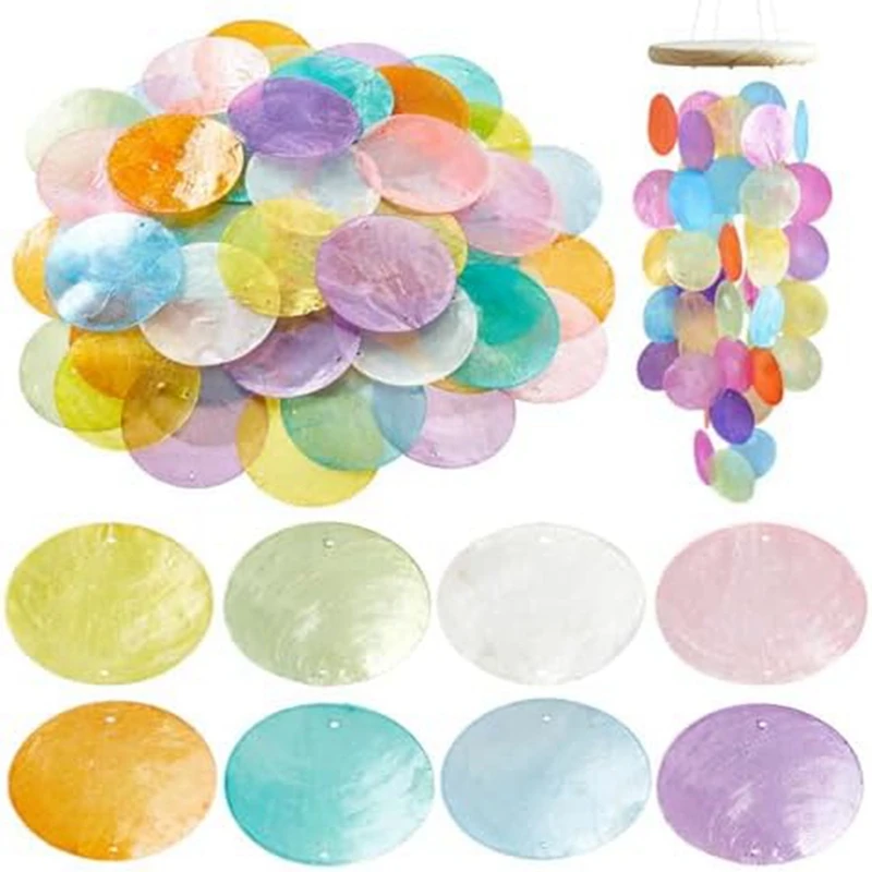 2Inch Round Sliced Capiz Shell Disc Sea Shell Coin Bead Connector with 1.5mm Dual Holes for Crafting