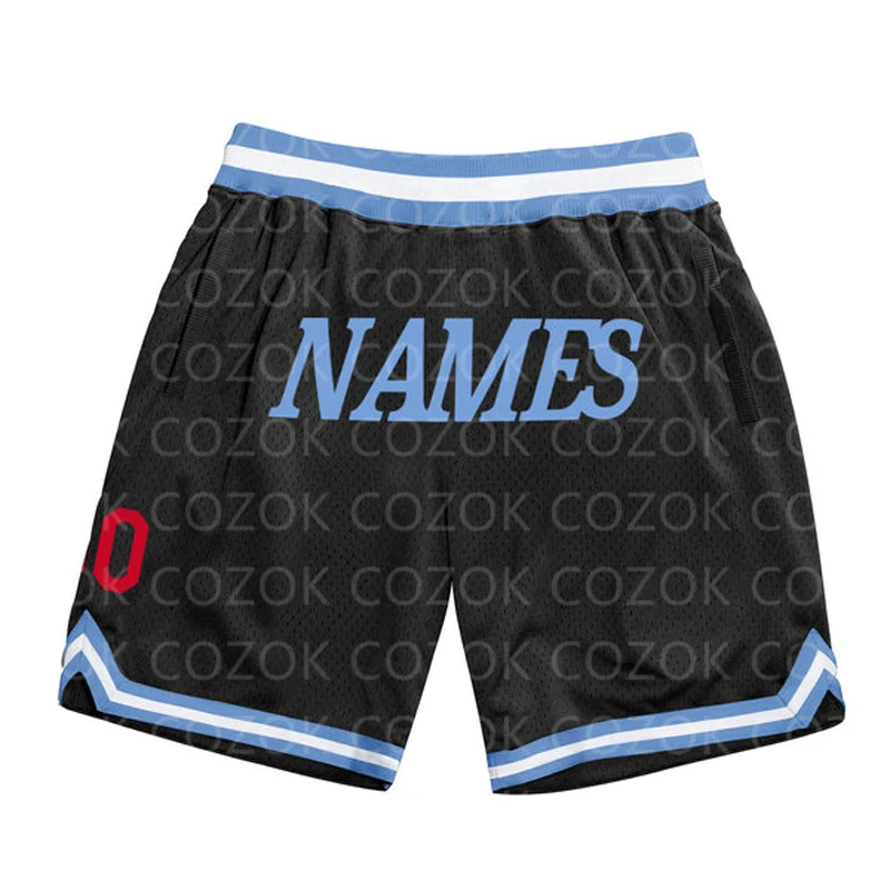 Custom Zwart Rood Authentiek Basketbal Shorts 3d Bedrukt Heren Shorts Naam Mumber Sneldrogend Strandshort