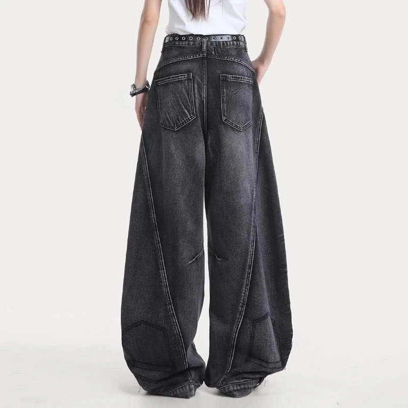 Aesthetic Style Harajuku Wash Solid Jeans Y2k Chic Casual Pockcet Denim Pants Full Length Vintage Loose Mid Waist Button Pants
