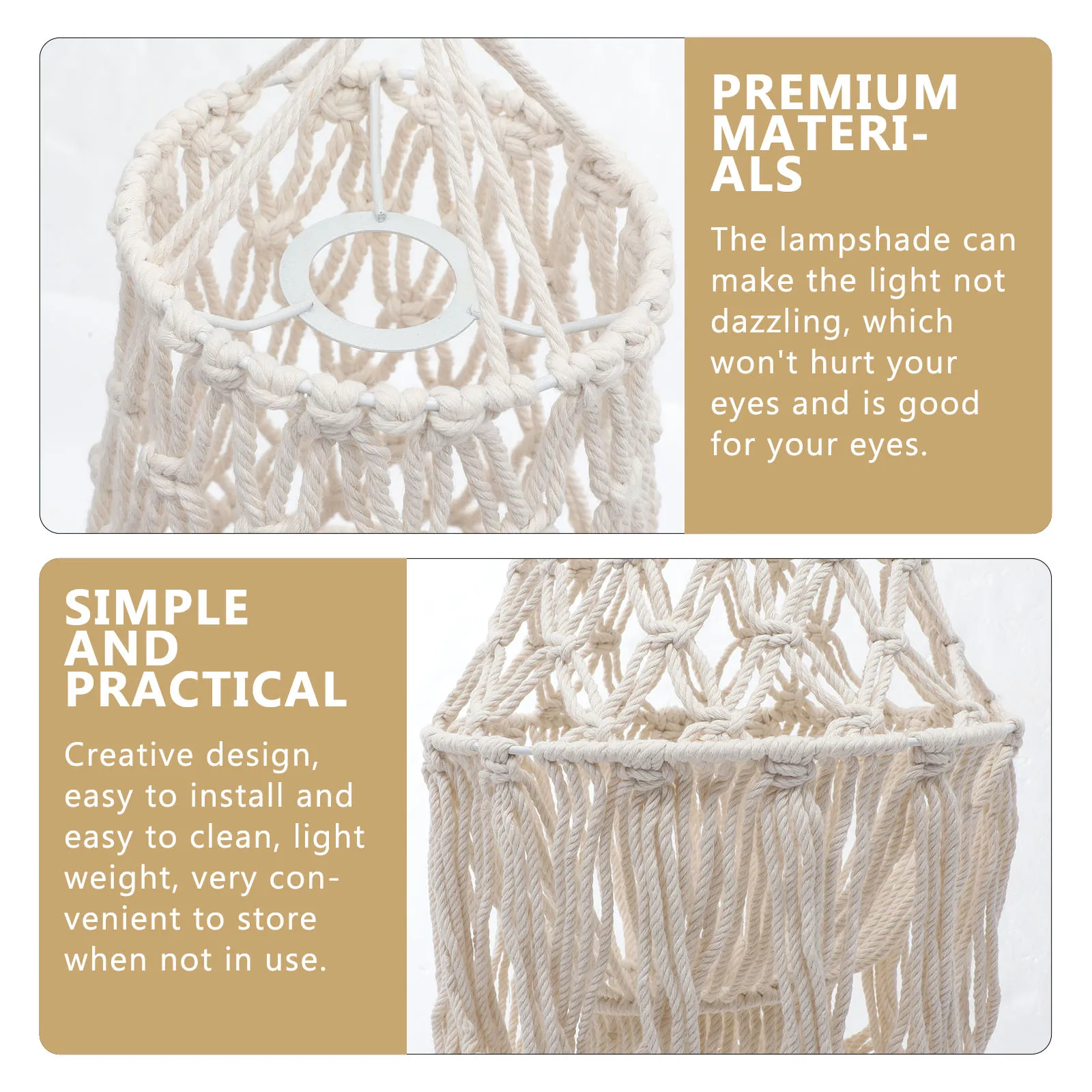 

Cotton Rope Woven Lamp Shade Bohemian Macrame Pendant Cover Rustic Bedroom Decor Ceiling Light Accessories Woven Lampshade