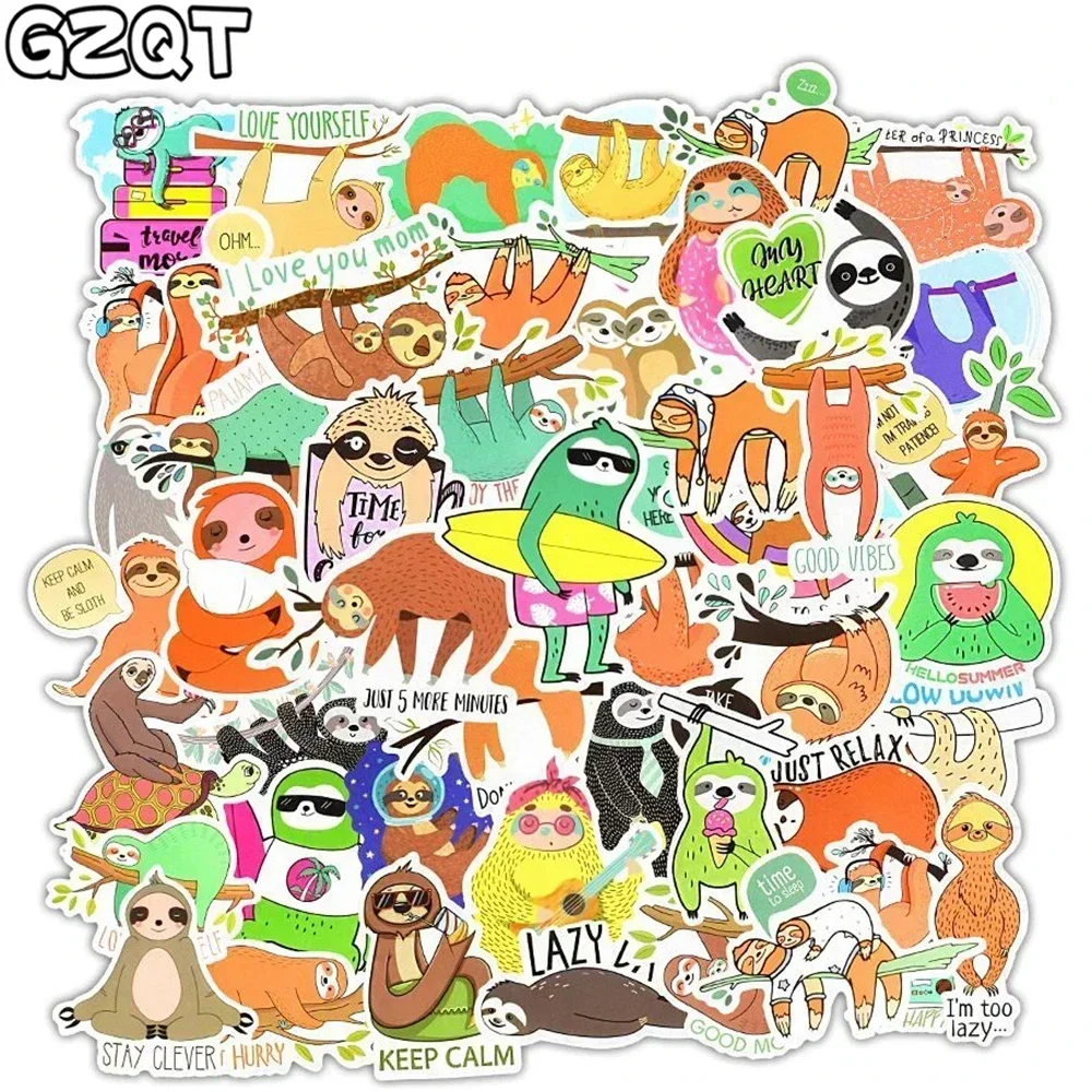 50 PCS Cartoon sloths Stickers for Car Bicycle Laptop Guitar Fridge Skateboard Luggage Waterproof Cute Sticker Decals Kids Toys