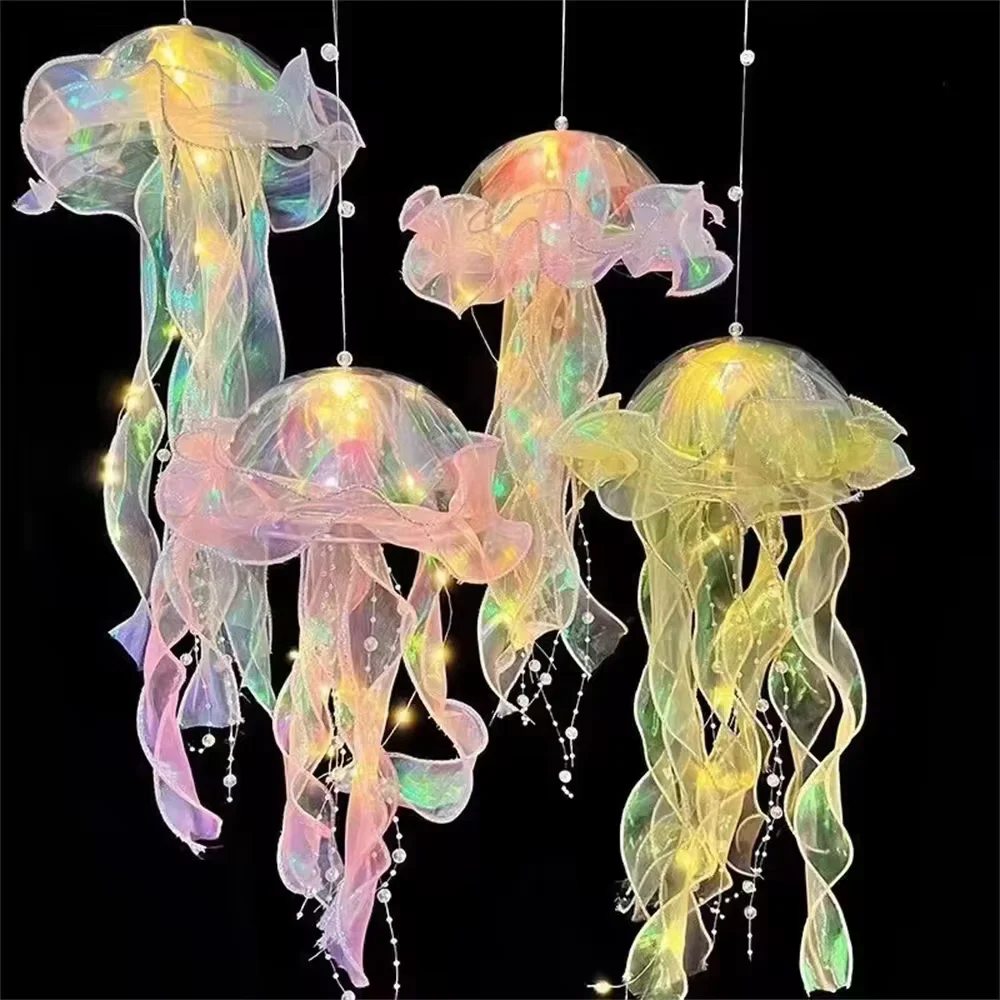 

Handmade DIY Jellyfish Lantern, Girl Room Atmosphere Decoration Lamp, Decorative Hanging LED Light,Glowing Jellyfish Lamp Flower