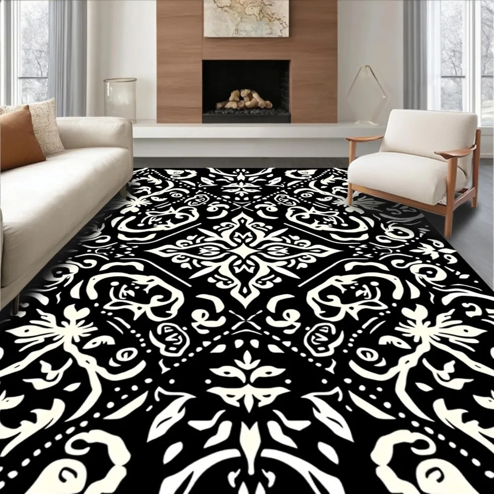 3x5 Ultra Soft Tribal-Inspired Playful Accent Area Rug, Noir, Non-Slip, Stain Resistant, Washable