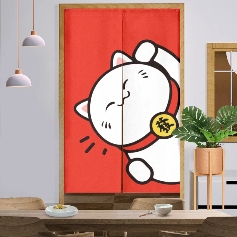 Japanese Style Beckoning Cat Blocking Door Curtain Half Curtain Home Partition Curtains