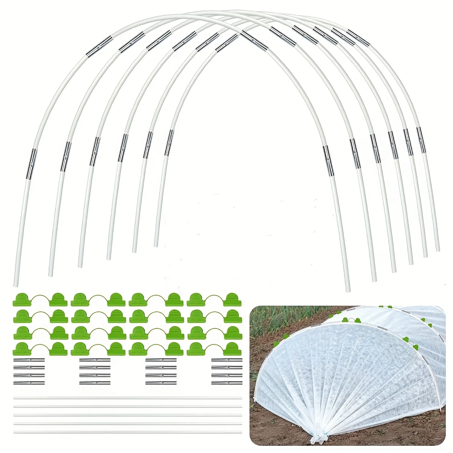 Anillos de jardín 25/50, diseñados específicamente para macizos de flores elevados y refugios para plantas, con estructura de invernadero tipo túnel de 43 pulgadas de ancho. Estos Anillos de Soporte de Fibra de Vidrio