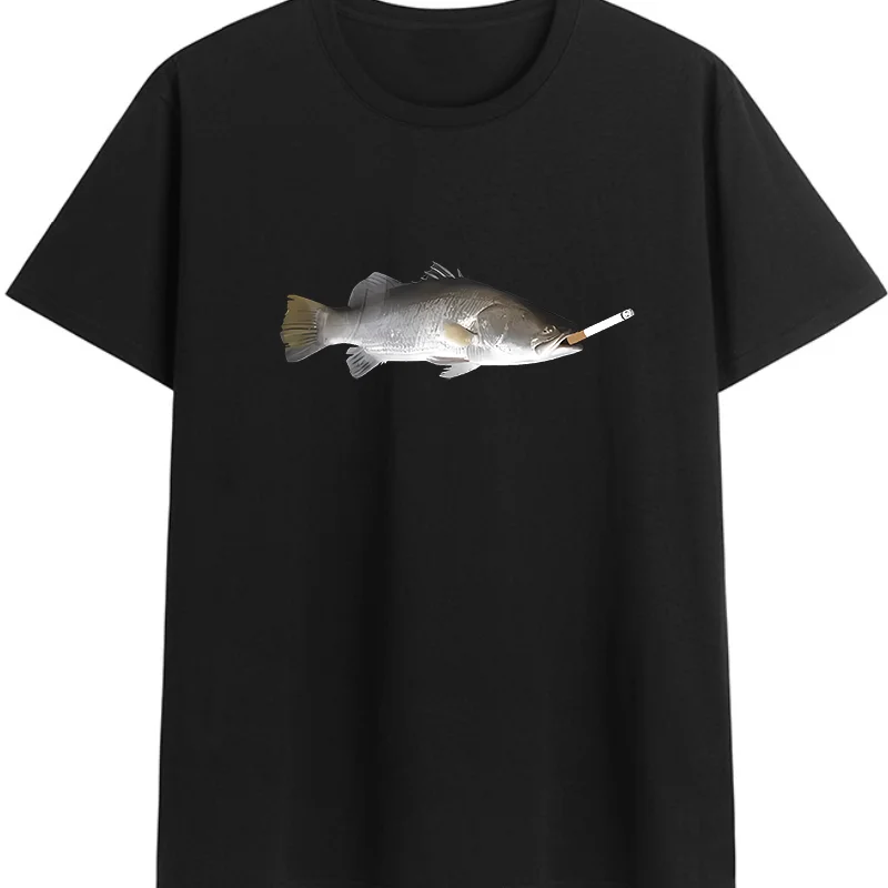 

Cotton 100% Funny Fish Print Short-Sleeved Casual T-Shirt for Men and Women High Street Round-neck T-Shirt