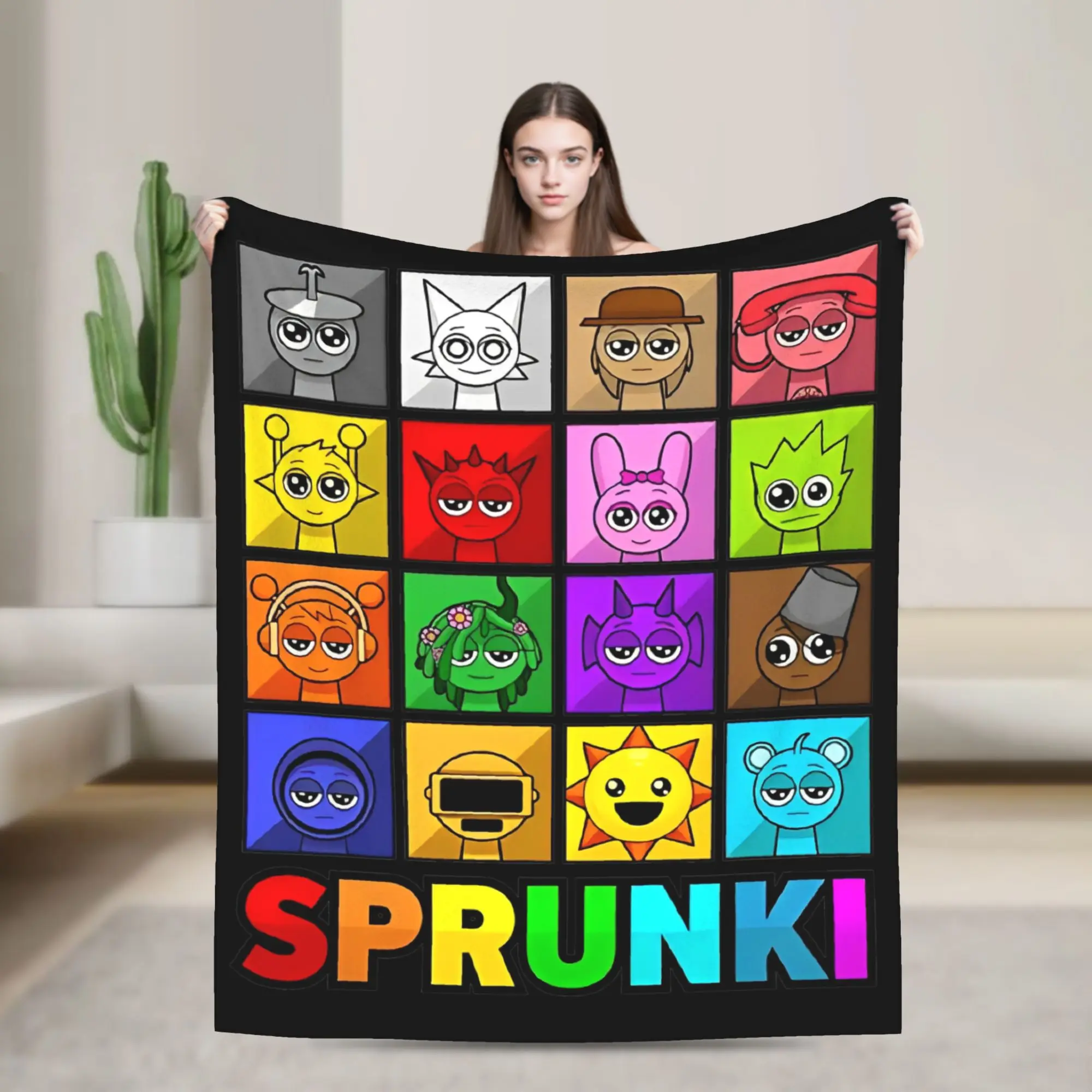 

Игровое одеяло Sprunki Characters, флисовое потрясающее дышащее одеяло для постельного белья, гостиной, весна/осень