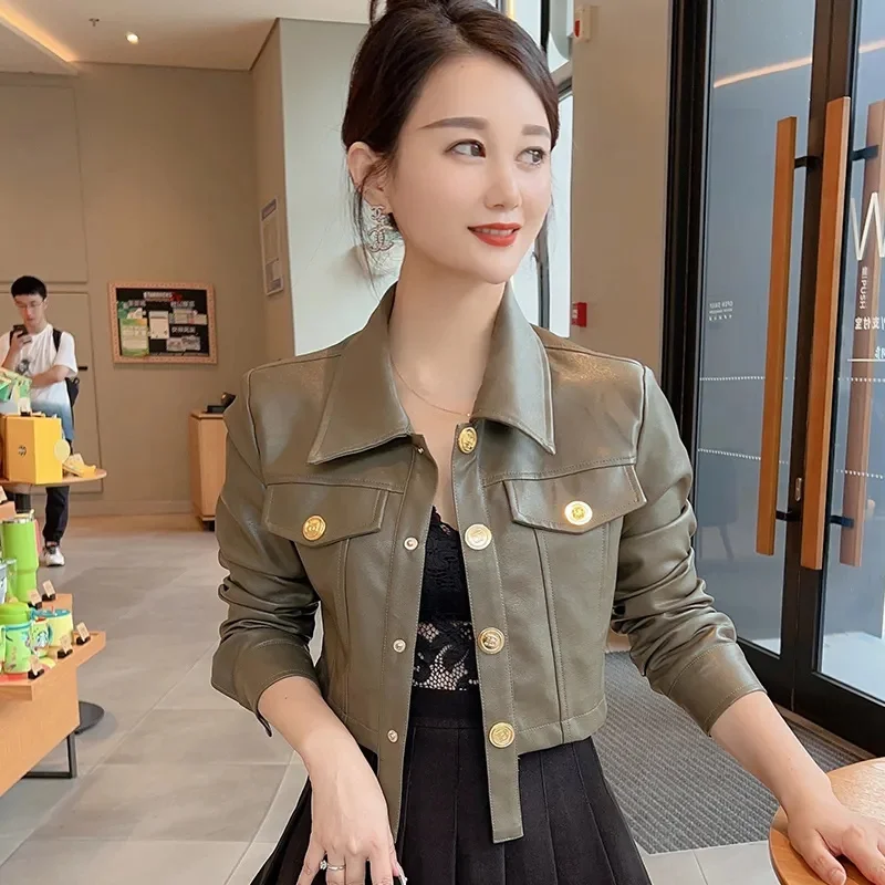 Suit Jacket For Women In Autumn 2024 New High-end And Versatile Temperament Small Stature Short sleeved Suit Leather Jacket Tren