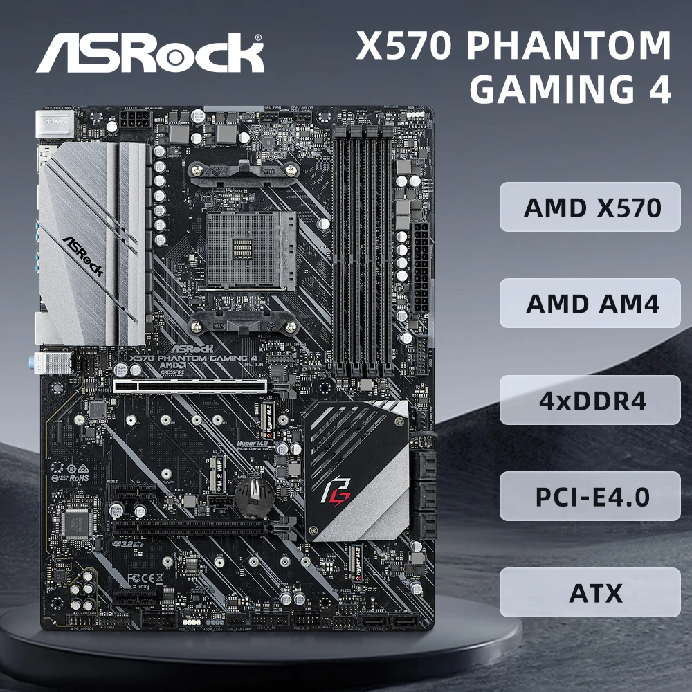 ASROCK X570 PHANTOM GAMING 4 마더보드, AMD AM4 슬롯, R5 5500 5600, R7 5700 5700X R9 5900 프로세서, 4 x DDR4 128GB 지원 