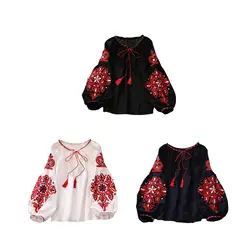 Women's Mexican Embroidered Tops Clothing Bohemian Blouse for Work Street Travel