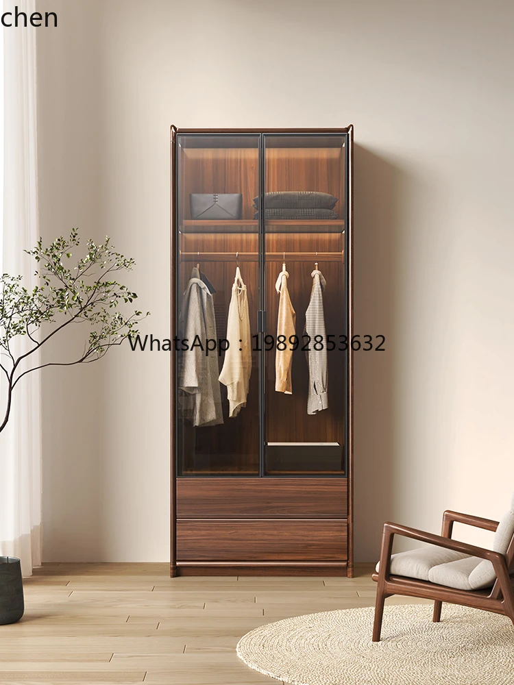 

solid wood wardrobe home bedroom black walnut modern simple small apartment new wardrobe