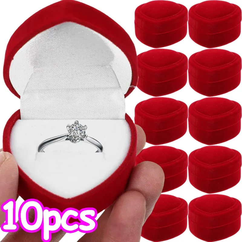 1/10pcs Velvet Red Heart Shaped Jewelry Box Ring Case Earring Display Cases Holder Boxes Jewelry Organizer Wedding Ring Case