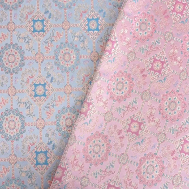 Classic pink and blue imitation brocade jacquard fabric new Chinese-style vest cheongsam dress Hanfu