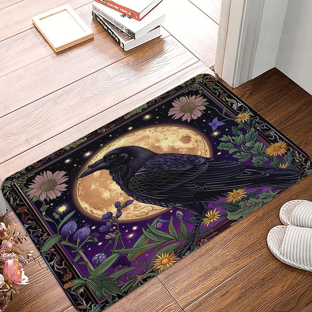 Halloween Crow Print Welcome Doormat Non-Slip Washable Carpet for Living Room Bedroom Bathroom Kitchen and Laundry Rug