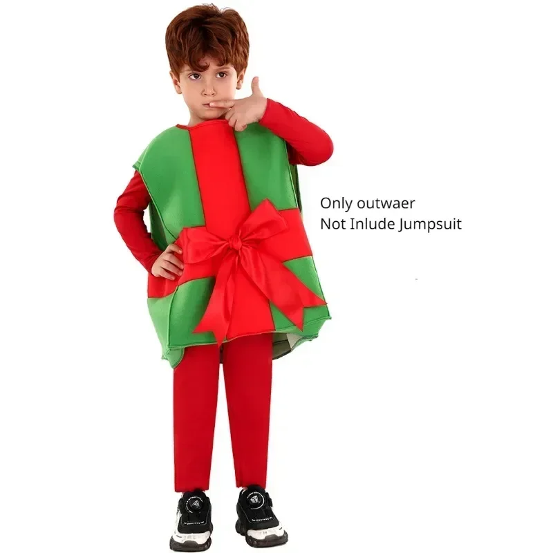 Kids Christmas Gift Boxes Cosplay Costumes Santa Claus Gift Box Stage Performance Outfit Xmas Boys Girls Dress Up School Party