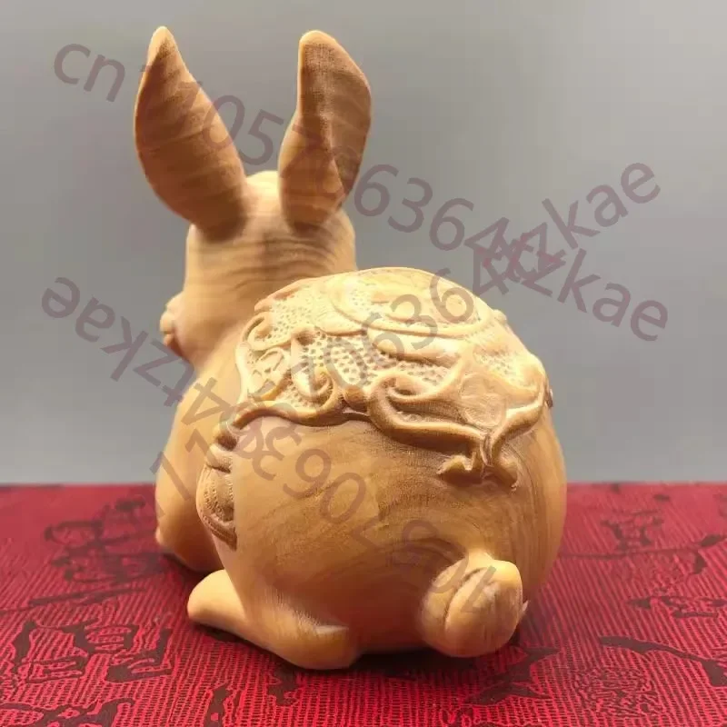 Boxwood Carved Jade Rabbit Figurine - Money Attracting & Lucky Zodiac Rabbit, Handheld Worry Bead & Home Decor for Living Room,
