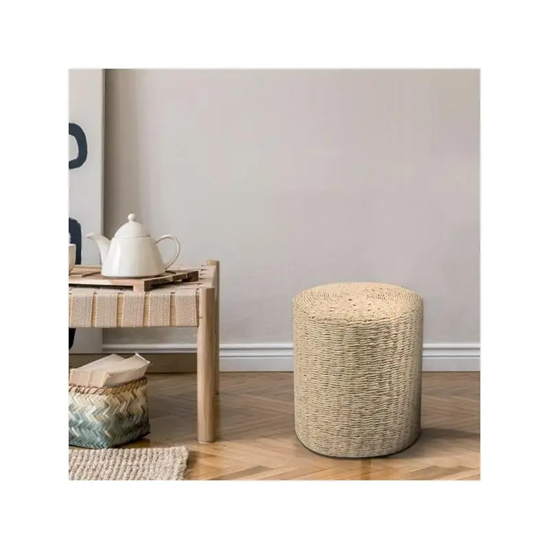 مسند للقدمين على شكل حبل ورقي بيج مزدوج الخيوط، مقعد للقدمين لغرفة النوم وغرفة المعيشة #3