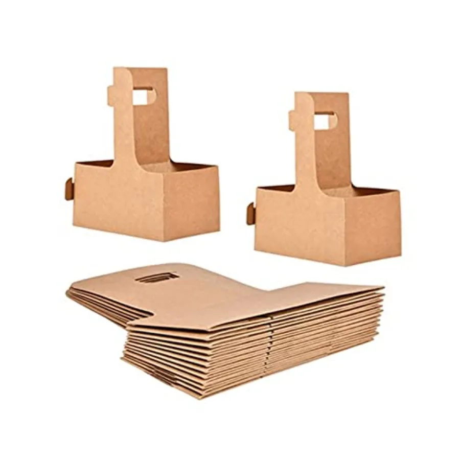 

20Pack 2 Cup Drink Carrier Handle, Kraft Paperboard Disposable Drink Carrier with Handle 12-30 OZ to Go Coffee Cup Holder for D