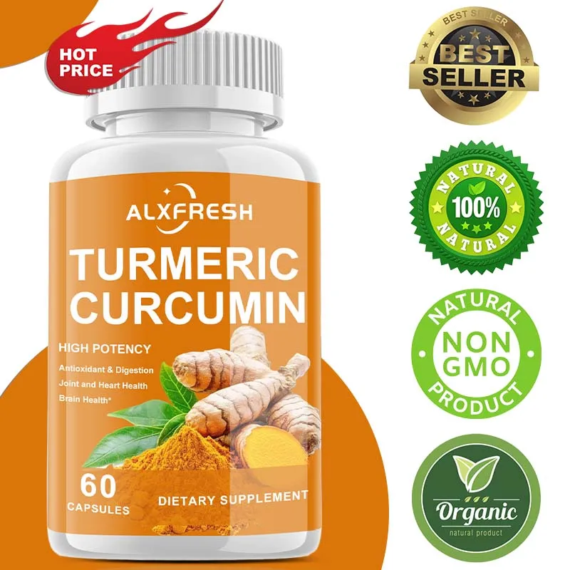 

Curcumin Capsules Support Cardiovascular Brain Heart Joints Digestive System Health Powerful Antioxidant Improves Mood Memory