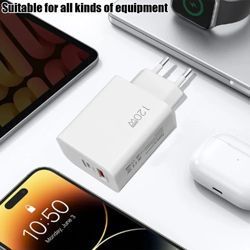 إجمالي 120 واط شاحن USB شحن سريع نوع C شاحن الهاتف المحمول شحن سريع محول الحائط آيفون 15 شاومي سامسونج شاحن