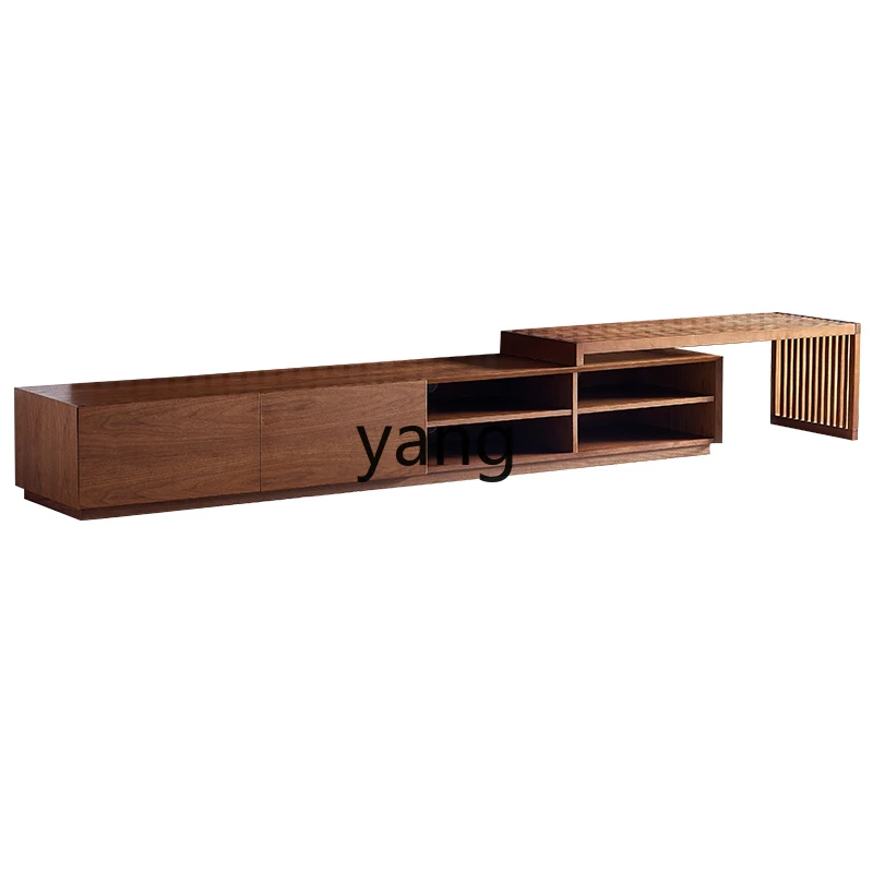 

Lmm light luxury TV cabinet coffee table combination retractable floor cabinet living room walnut color